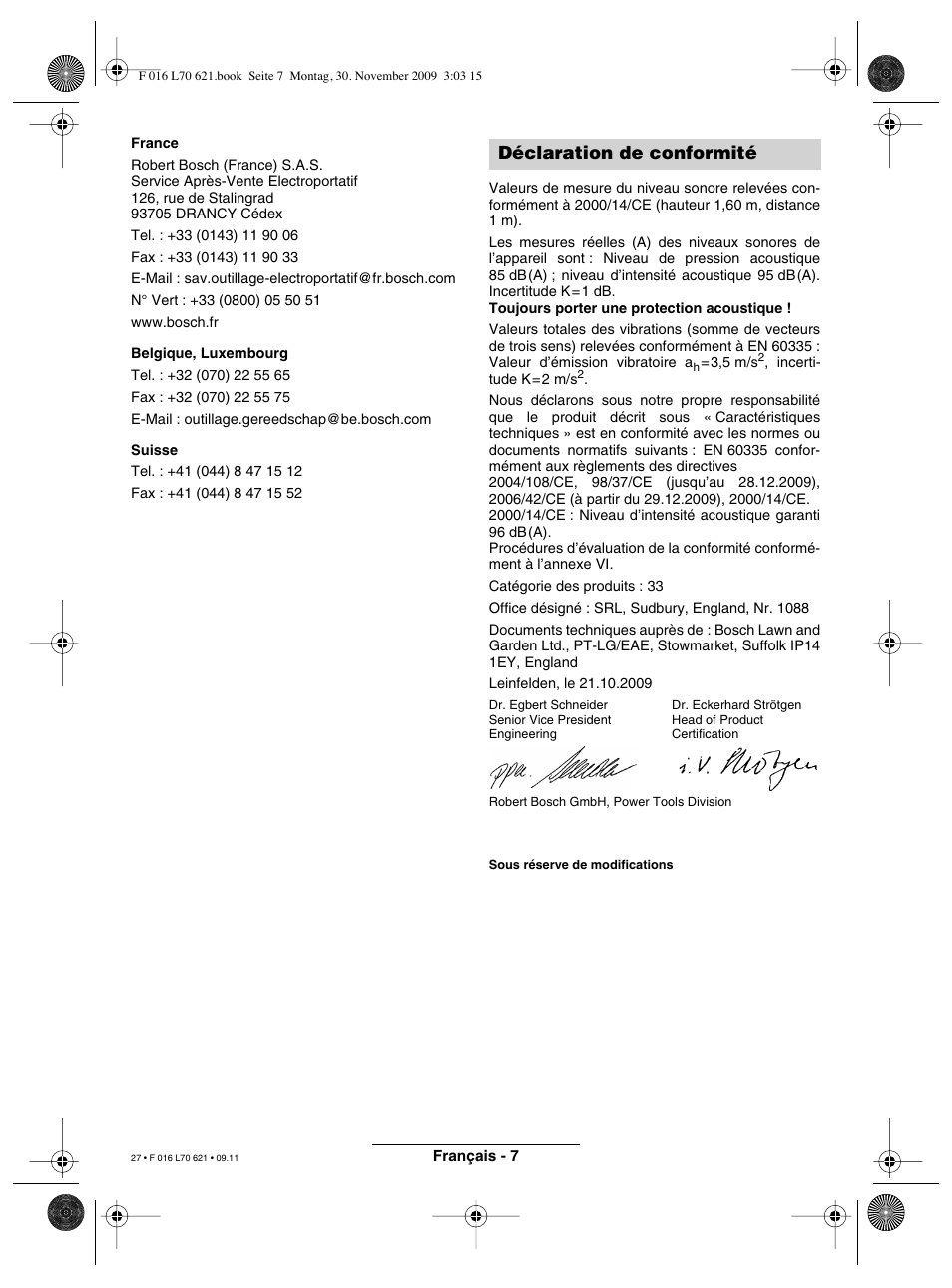 Déclaration de conformité | Bosch ART 23 Combitrim User Manual | Page 27 /  194