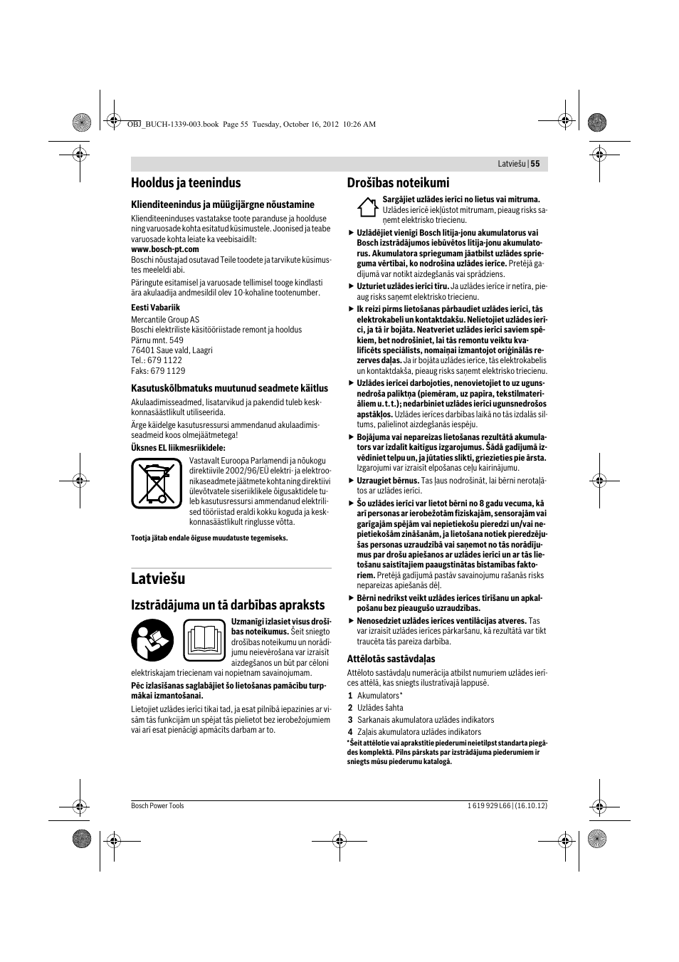 Latviešu, Hooldus ja teenindus, Izstrādājuma un tā darbības apraksts | Bosch  AL 1130 CV User Manual | Page 55 / 65 | Original mode