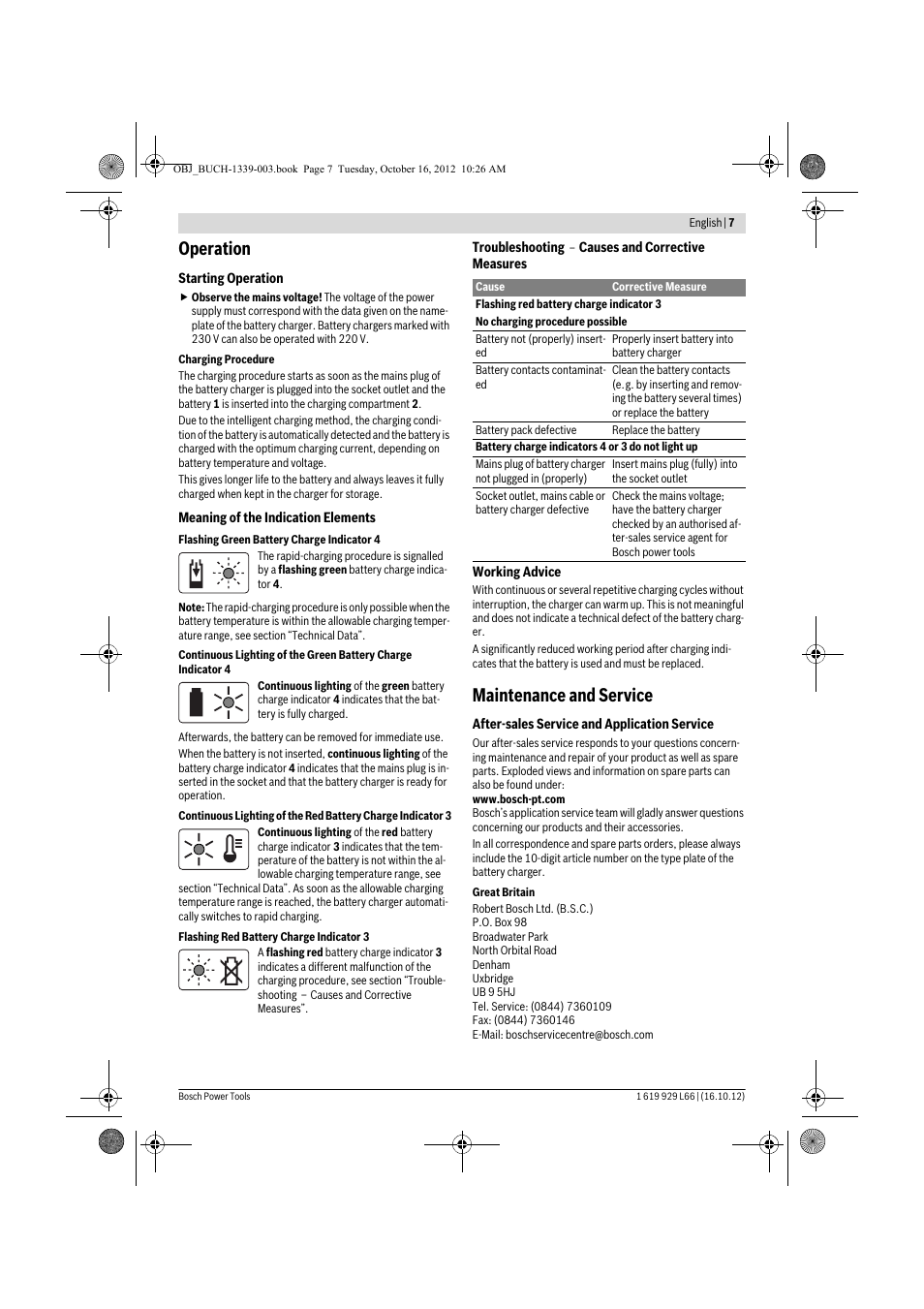 Operation, Maintenance and service | Bosch AL 1130 CV User Manual | Page 7  / 65