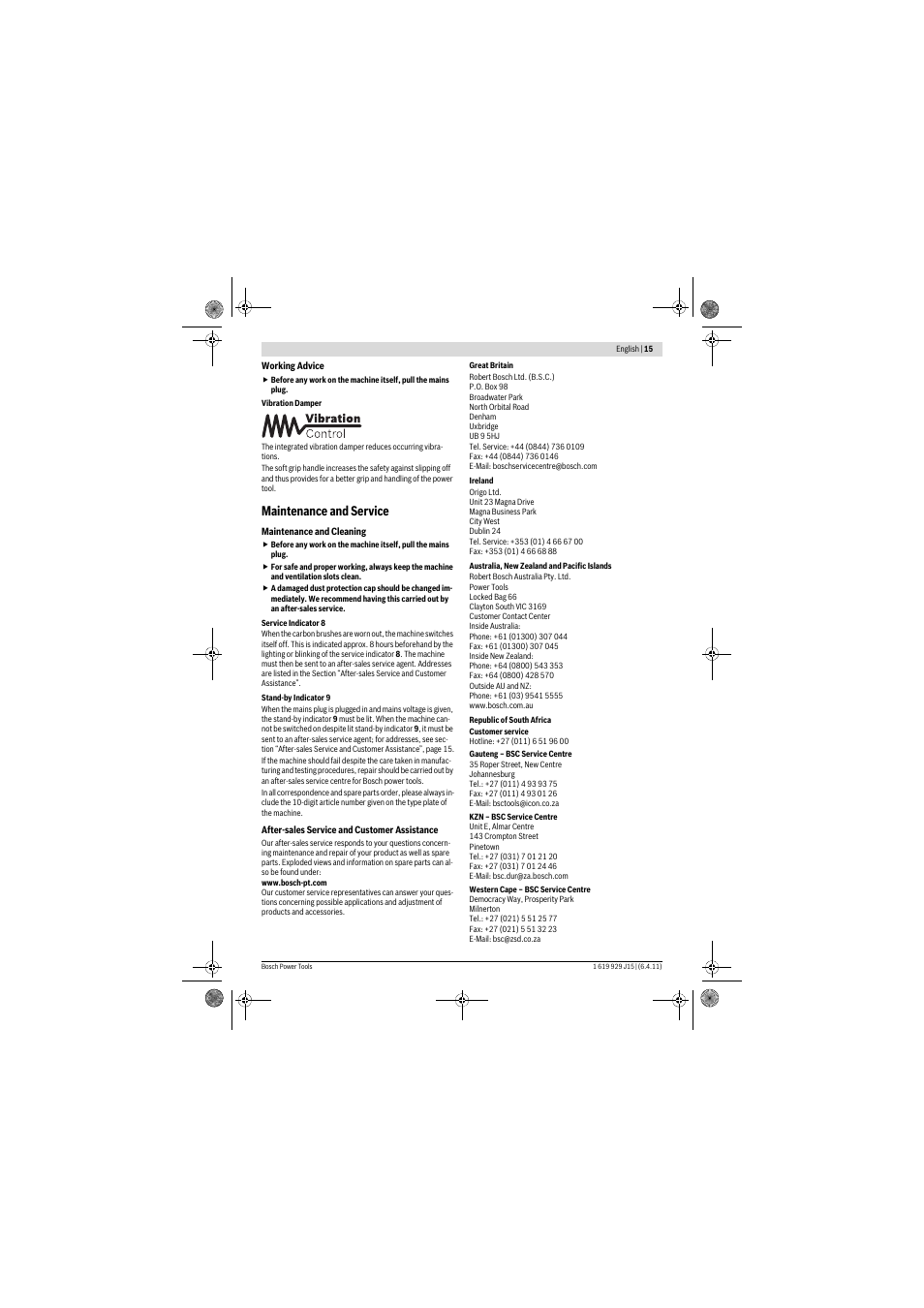 Maintenance and service | Bosch GBH 5-40 DCE Professional User Manual |  Page 15 / 148 | Original mode