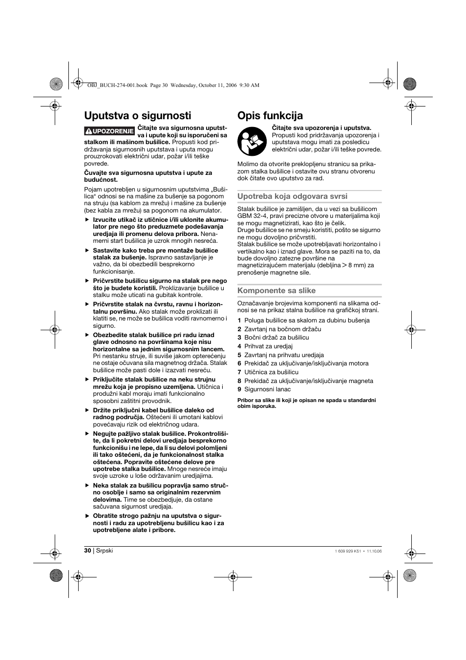 Uputstva o sigurnosti, Opis funkcija | Bosch GMB 32 Professional User  Manual | Page 30 / 48 | Original mode