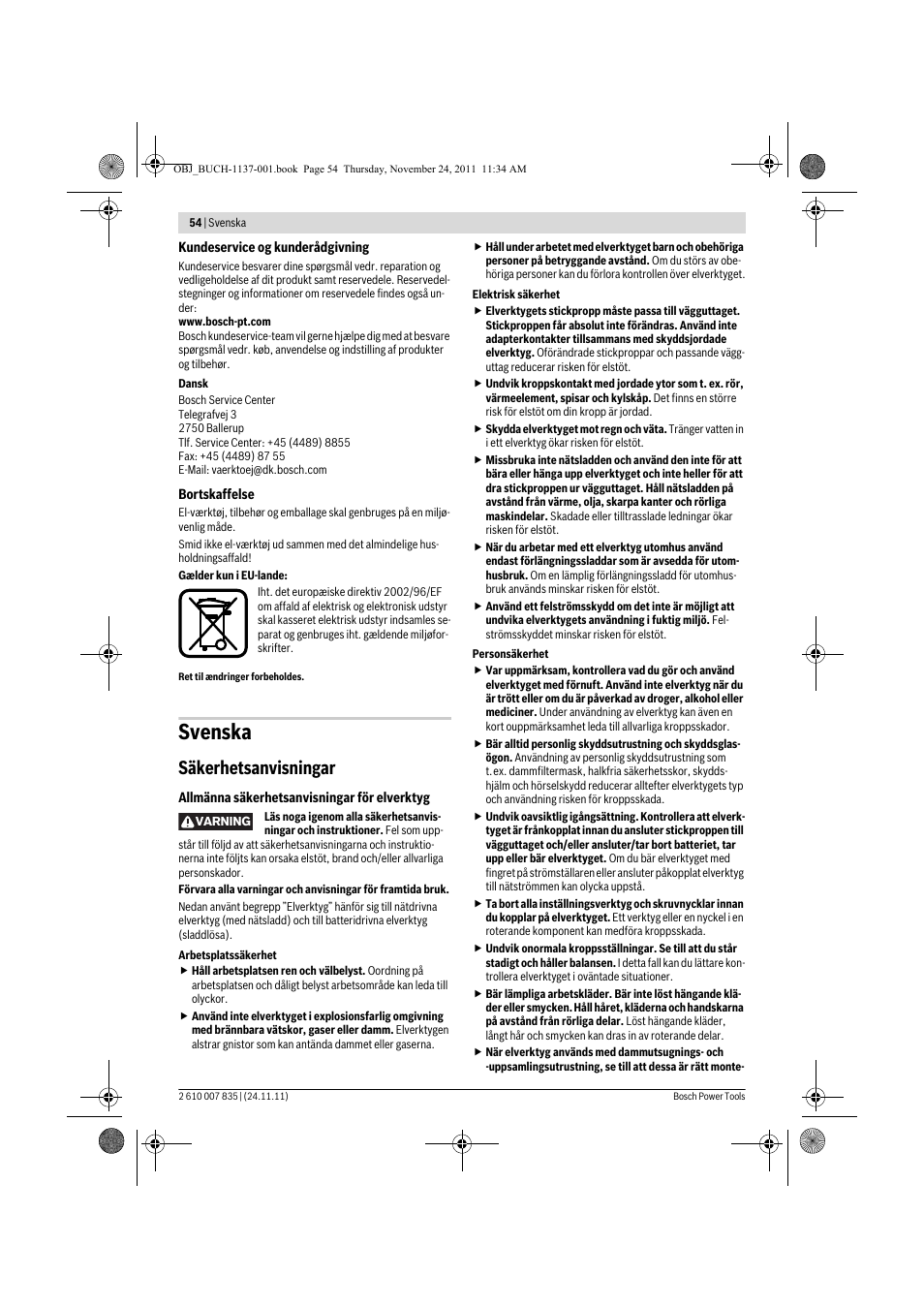Svenska, Säkerhetsanvisningar | Bosch GKF 600 Professional User Manual |  Page 54 / 178