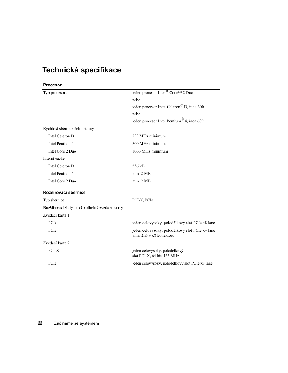 Technická specifikace | Dell PowerEdge 860 User Manual | Page 24 / 126 |  Original mode