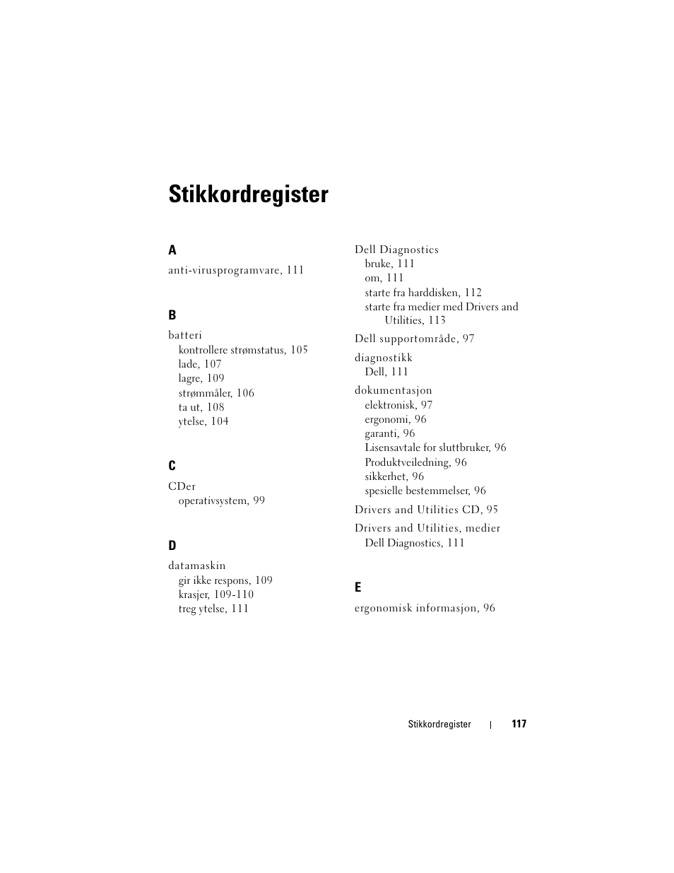 Stikkordregister | Dell Precision M2300 User Manual | Page 117 / 148