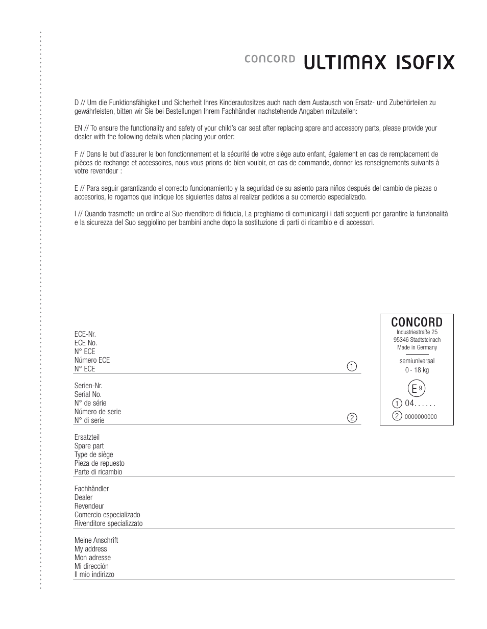 Concord | Concord ULTIMAX ISOFIX INSTRUCTION MANUAL User Manual | Page 13 /  14 | Original mode