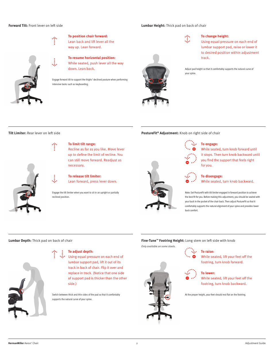 Miller Aeron Chairs - User Adjustments User Manual Page 2 | Original mode