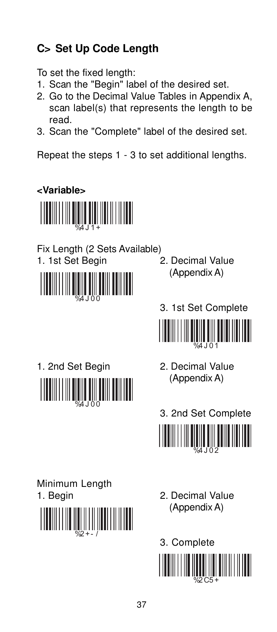 C> set up code length | Manhattan 401517 Contact CCD Barcode Scanner -  Programming Manual User Manual | Page 40 / 80