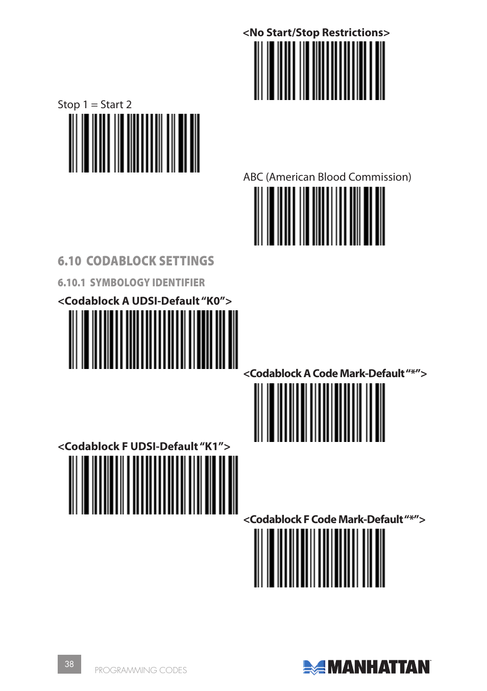 10 codablock settings | Manhattan 177603 2D Barcode Scanner - Manual User  Manual | Page 38 / 80