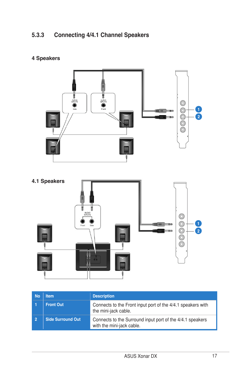3 connecting 4/4.1 channel speakers | Asus Xonar DX User Manual | Page 23 /  80