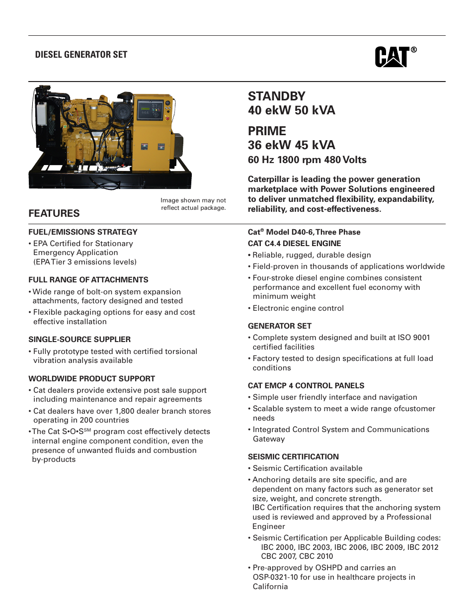 Milton CAT D40-6 40 kW Spec Sheet User Manual | 6 pages