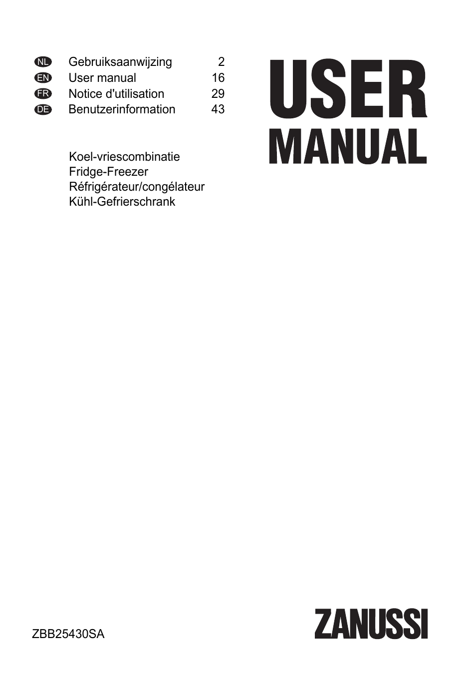 Zanussi ZBB25430SA User Manual | 60 pages