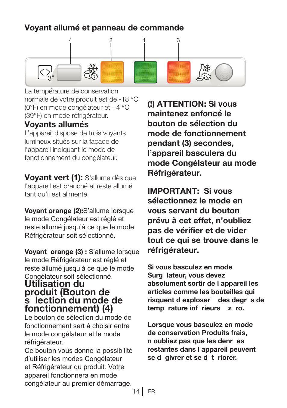 Voyant allumé et panneau de commande, Voyants allumés, Voyant vert (1) |  Beko VNE 1002 User Manual | Page 50 / 92