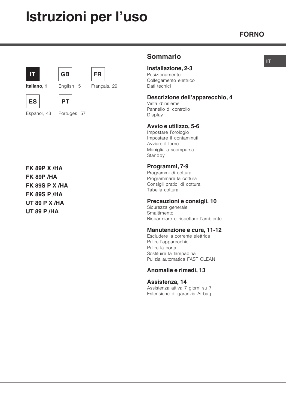 Hotpoint Ariston Luce FK 89 P X-HA User Manual | 72 pages | Original mode