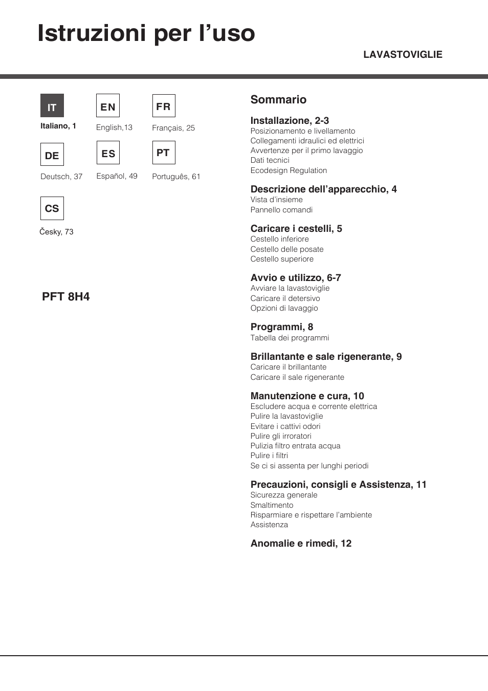 Hotpoint Ariston PFT 8H4X.R User Manual | 84 pages | Original mode