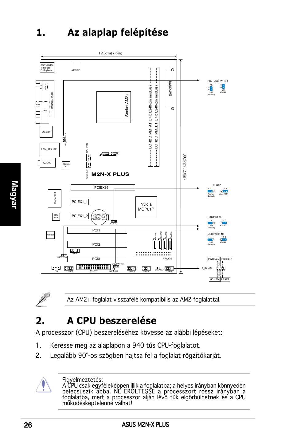 Az alaplap felépítése 2. a cpu beszerelése, Magyar, Asus m2n-x plus | Asus  M2N-X PLUS User Manual | Page 26 / 38 | Original mode