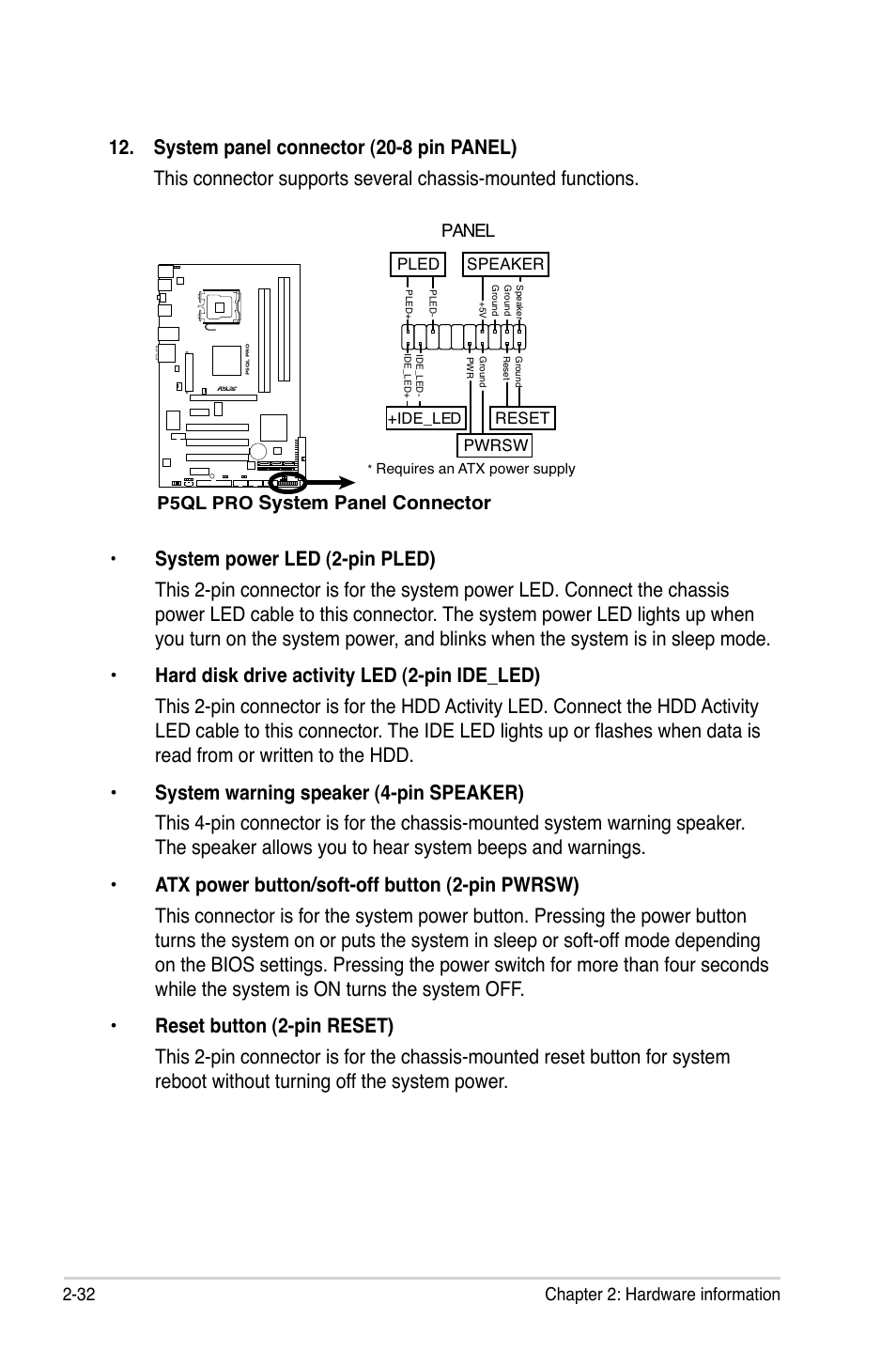 System panel connector | Asus P5QL PRO User Manual | Page 54 / 148