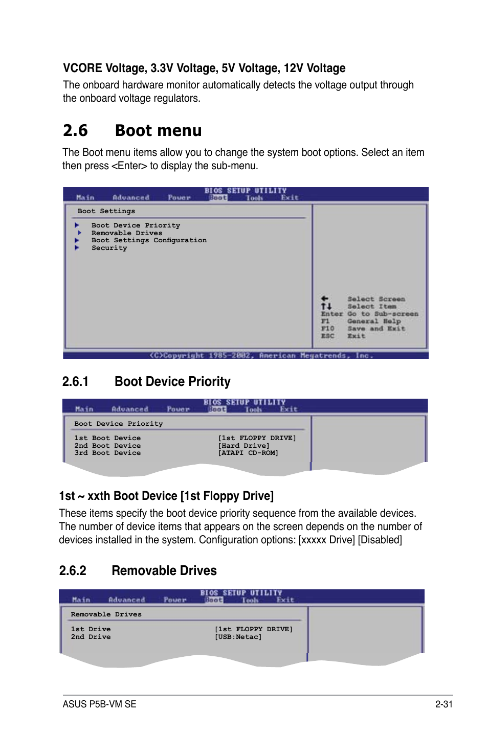 6 boot menu, 1 boot device priority, 2 removable drives | Asus P5B-VM SE  User Manual | Page 79 / 94
