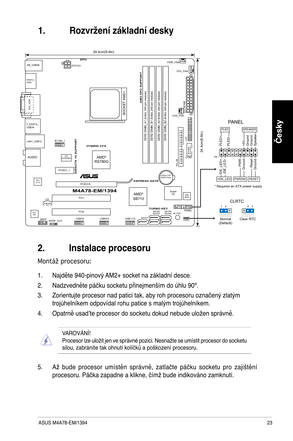 Instalace procesoru, Rozvržení základní desky, Česky | Asus M4A78-EM/1394  User Manual | Page 23 / 38 | Original mode