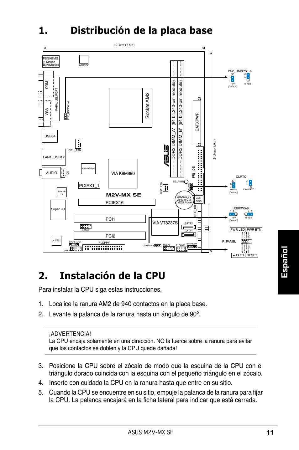 Español, Asus m2v-mx se, Socket am2 | Asus M2V-MX SE User Manual | Page 11  / 38 | Original mode
