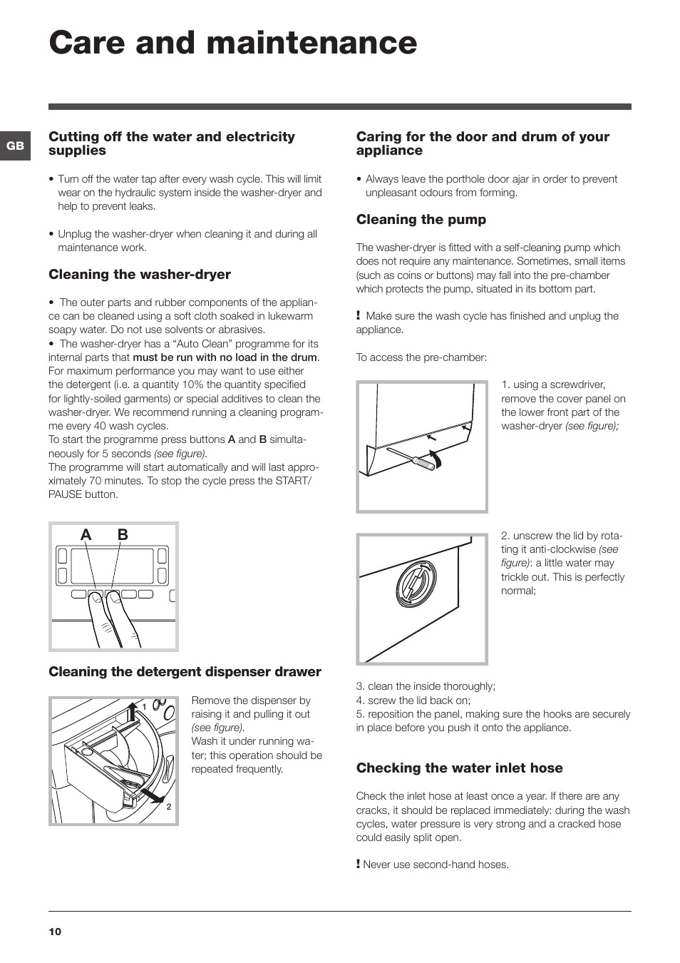 Care and maintenance | Hotpoint Ariston WDD 10760 User Manual | Page 10 / 48