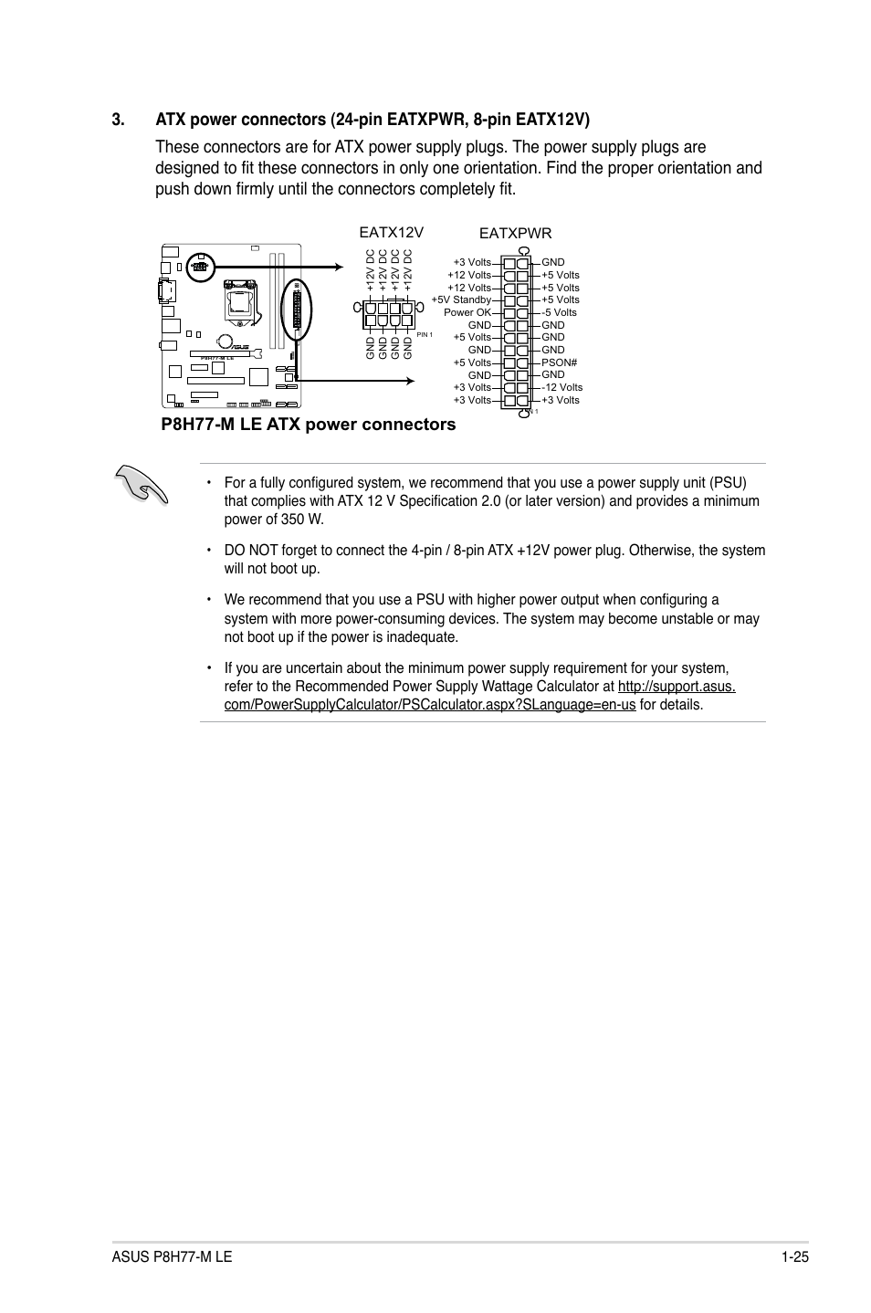 P8h77-m le atx power connectors | Asus P8H77-M LE User Manual | Page 35 / 76