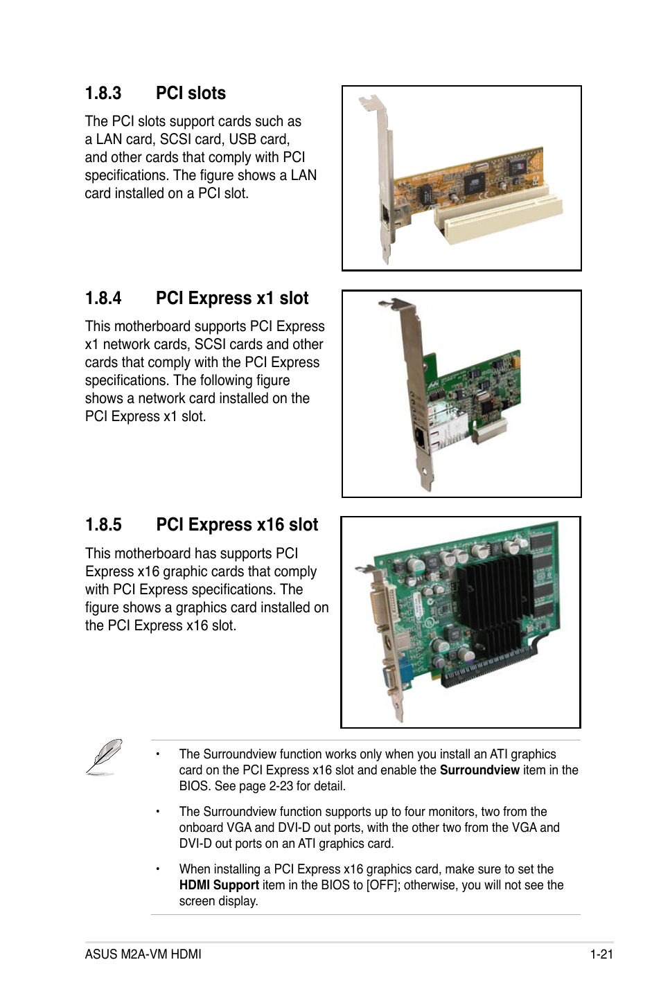 Pci.slots, Pci.express.x1.slot, Pci.express.x16.slot | Asus M2A-VM HDMI  User Manual | Page 33 / 100
