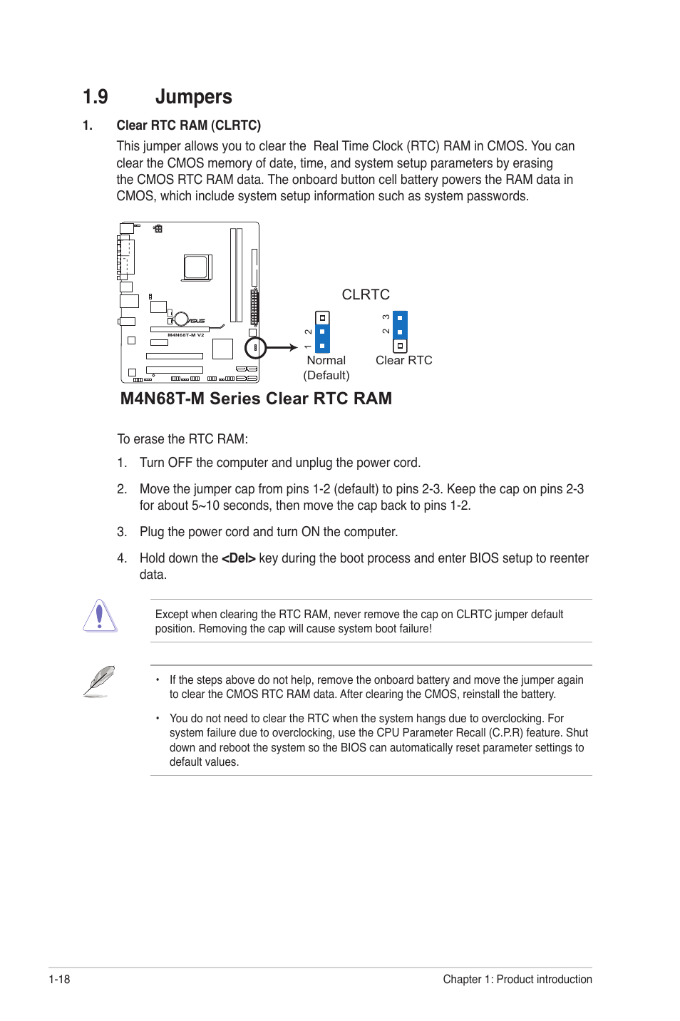 9 jumpers, M4n68t-m series clear rtc ram | Asus M4N68T-M V2 User Manual |  Page 28 / 66 | Original mode