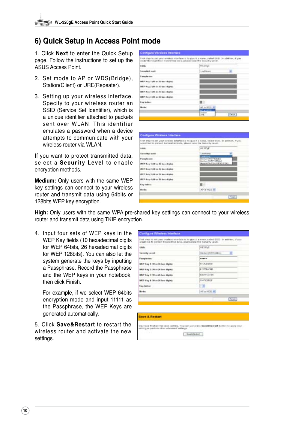6) quick setup in access point mode | Asus WL-320gE User Manual | Page 12 /  20