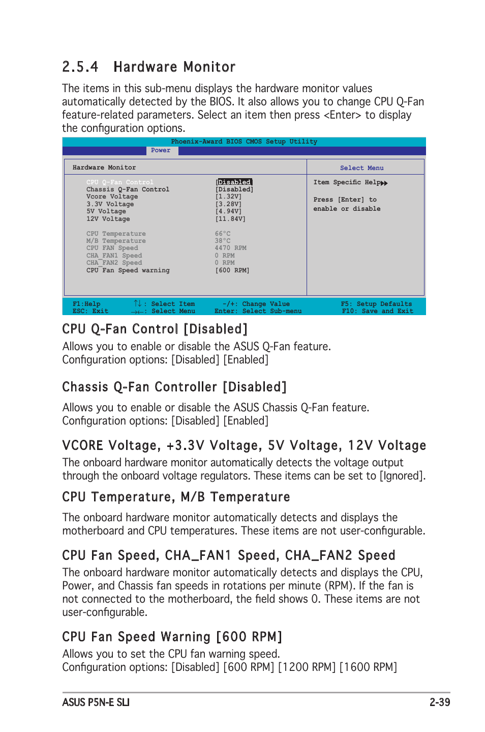 4 hardware monitor, Cpu q-fan control [disabled, Chassis q-fan controller  [disabled | Asus P5N-E SLI User Manual | Page 91 / 122 | Original mode