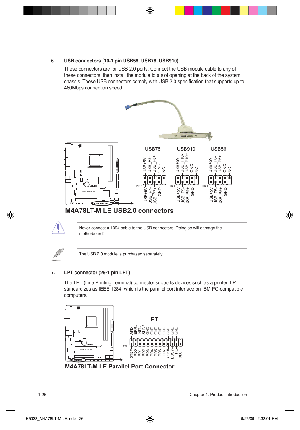 M4a78lt-m le parallel port connector | Asus M4A78LT-M LE User Manual | Page  36 / 62