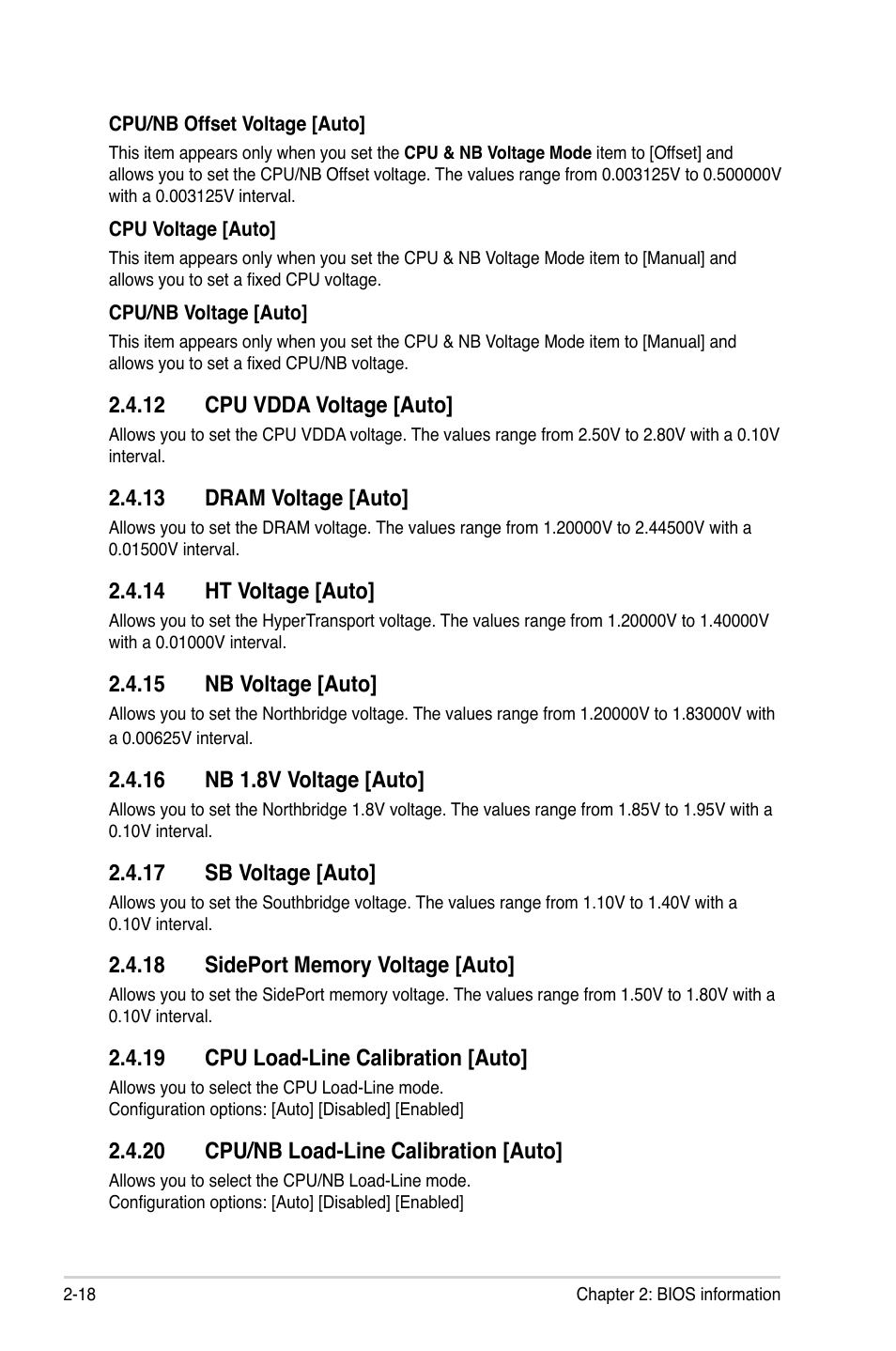 12 cpu vdda voltage, 13 dram voltage, 14 ht voltage | Asus M4A88T-V  EVO/USB3 User Manual | Page 68 / 84 | Original mode
