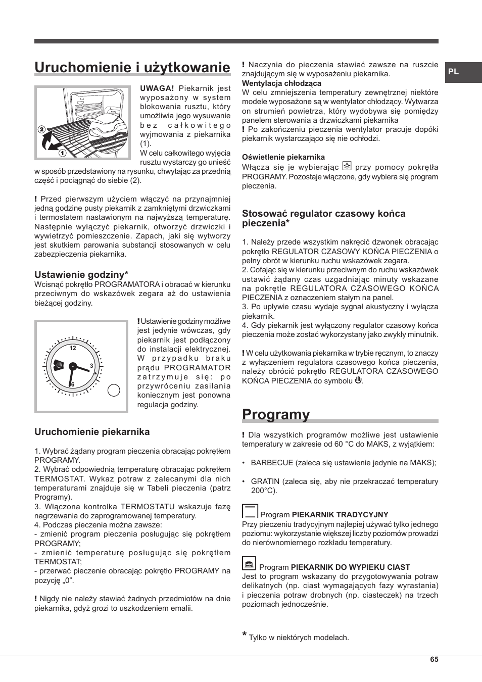 Uruchomienie i użytkowanie, Programy, Ustawienie godziny | Hotpoint Ariston  Tradición FT 95VC.1 (AN)-HA S User Manual | Page 65 / 72