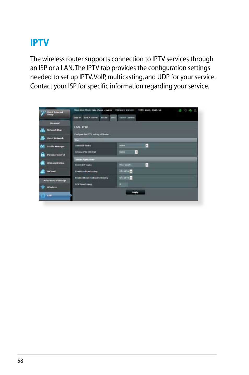Iptv | Asus RT-N14UHP User Manual | Page 58 / 107