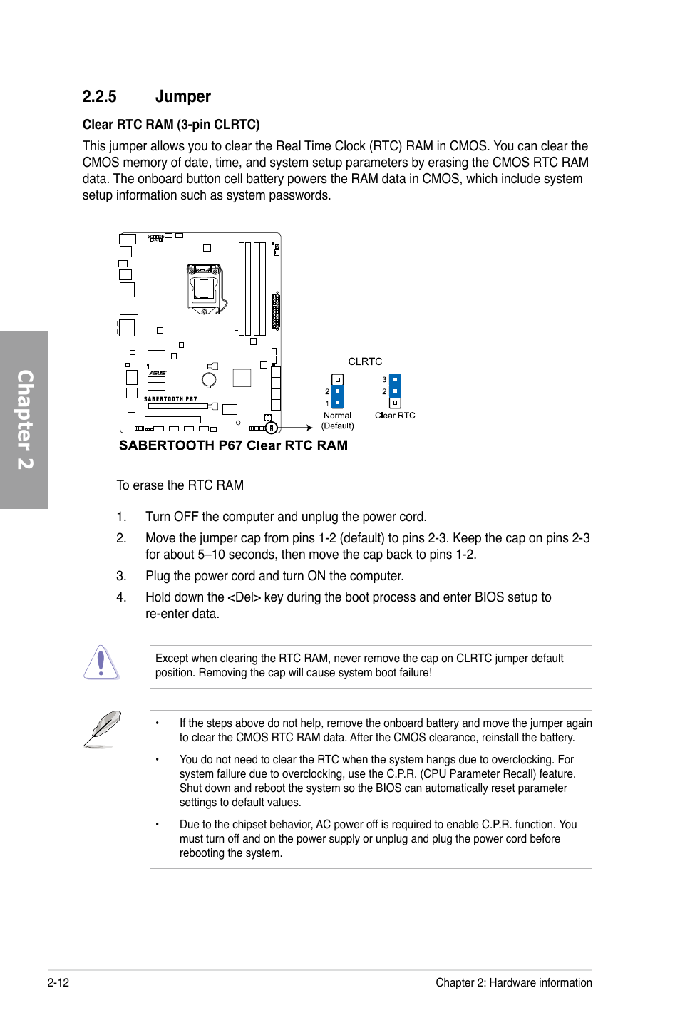 Chapter 2, 5 jumper | Asus Sabertooth P67 User Manual | Page 30 / 120