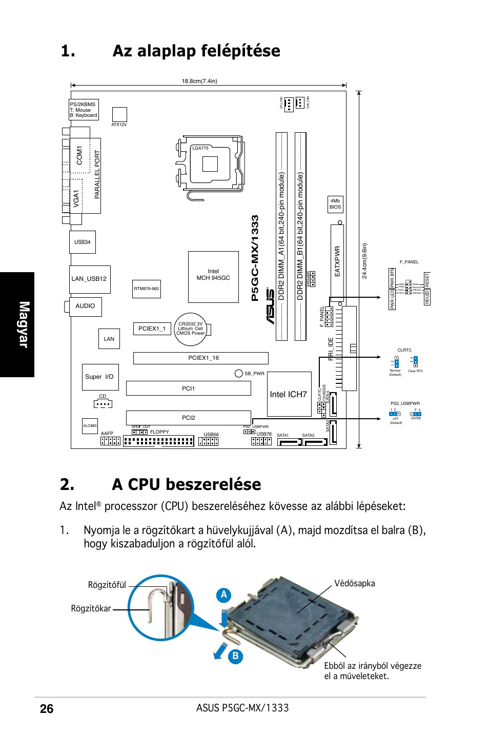 Az alaplap felépítése 2. a cpu beszerelése, Magyar, Az intel | Asus P5GC-MX/ 1333 User Manual | Page 26 / 38 | Original mode
