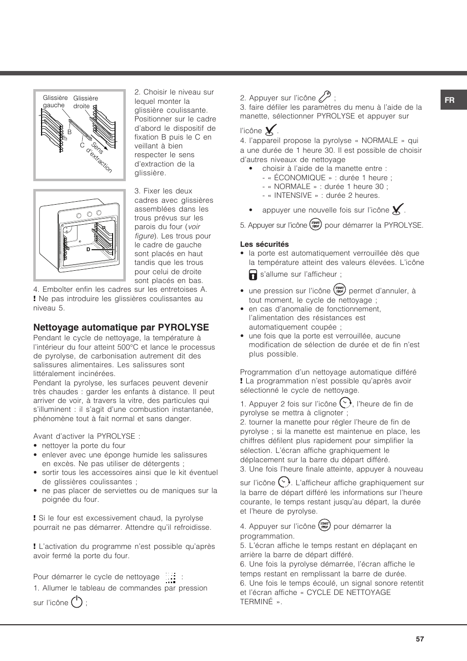 Nettoyage automatique par pyrolyse | Hotpoint Ariston Luce FK 1041L P.20  X-HA User Manual | Page 57 / 80 | Original mode
