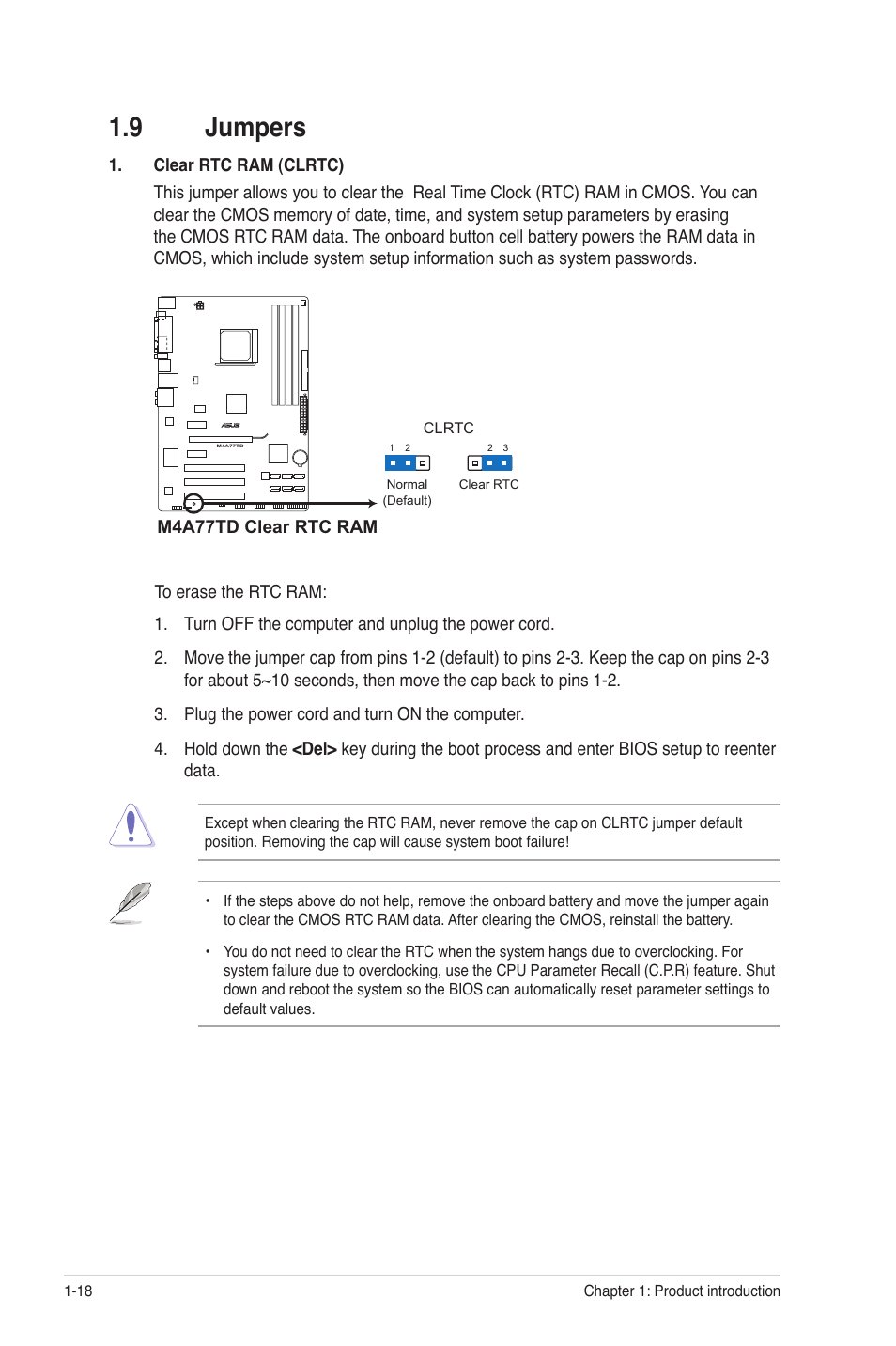 9 jumpers, Jumpers -18 | Asus M4A77TD User Manual | Page 30 / 64