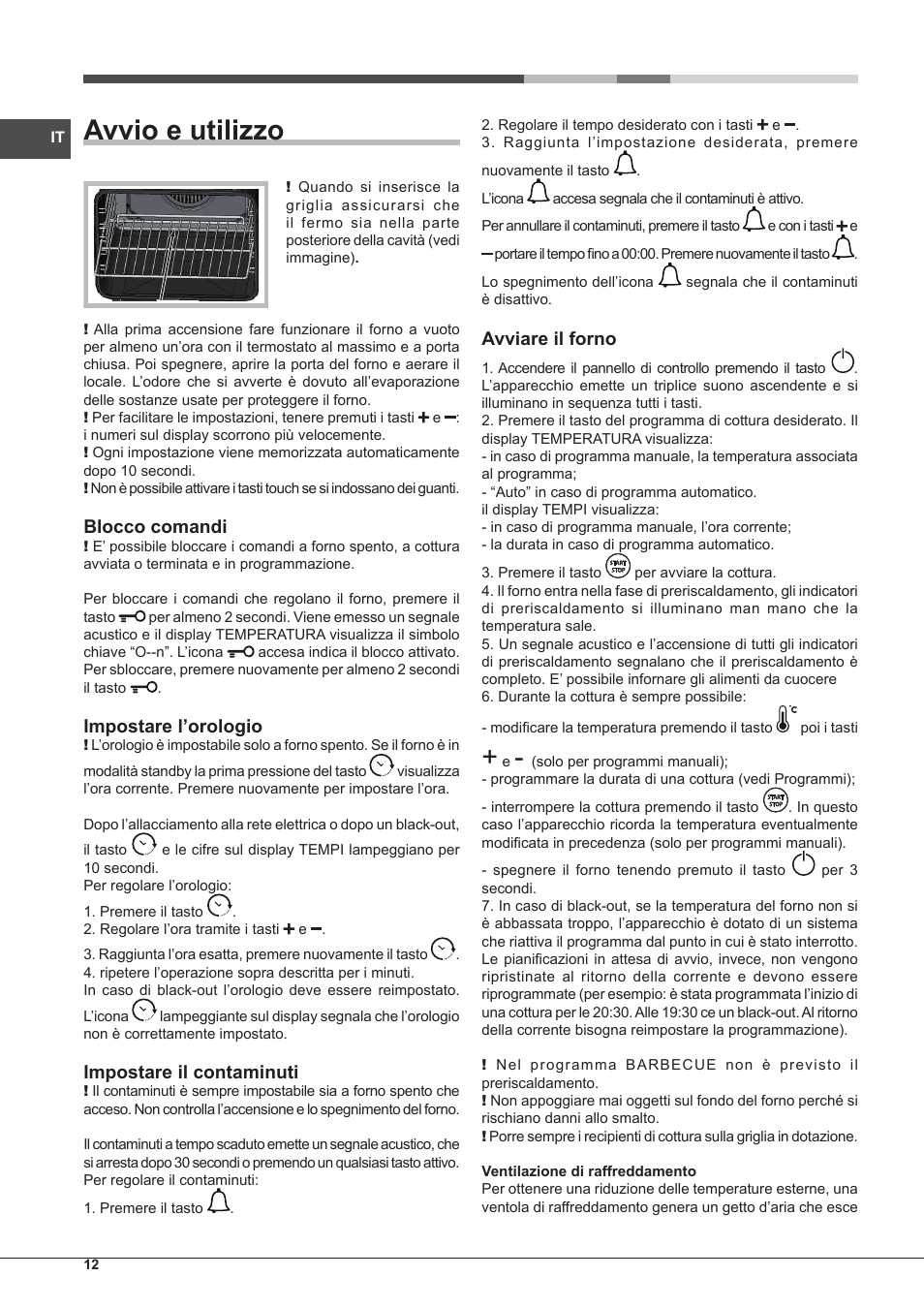 Avvio e utilizzo, Blocco comandi, Impostare l'orologio | Hotpoint Ariston  Style FH 1039 P IX-HA S User Manual | Page 12 / 60 | Original mode