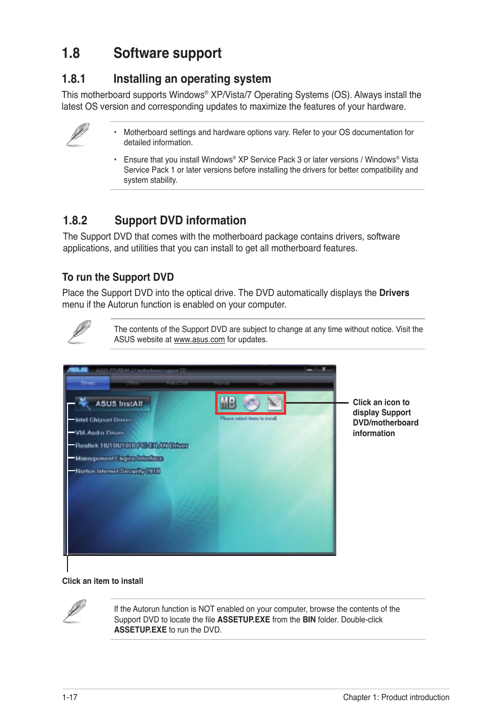 8 software support, 1 installing an operating system, 2 support dvd  information | Asus P7H55-M PLUS User Manual | Page 26 / 49
