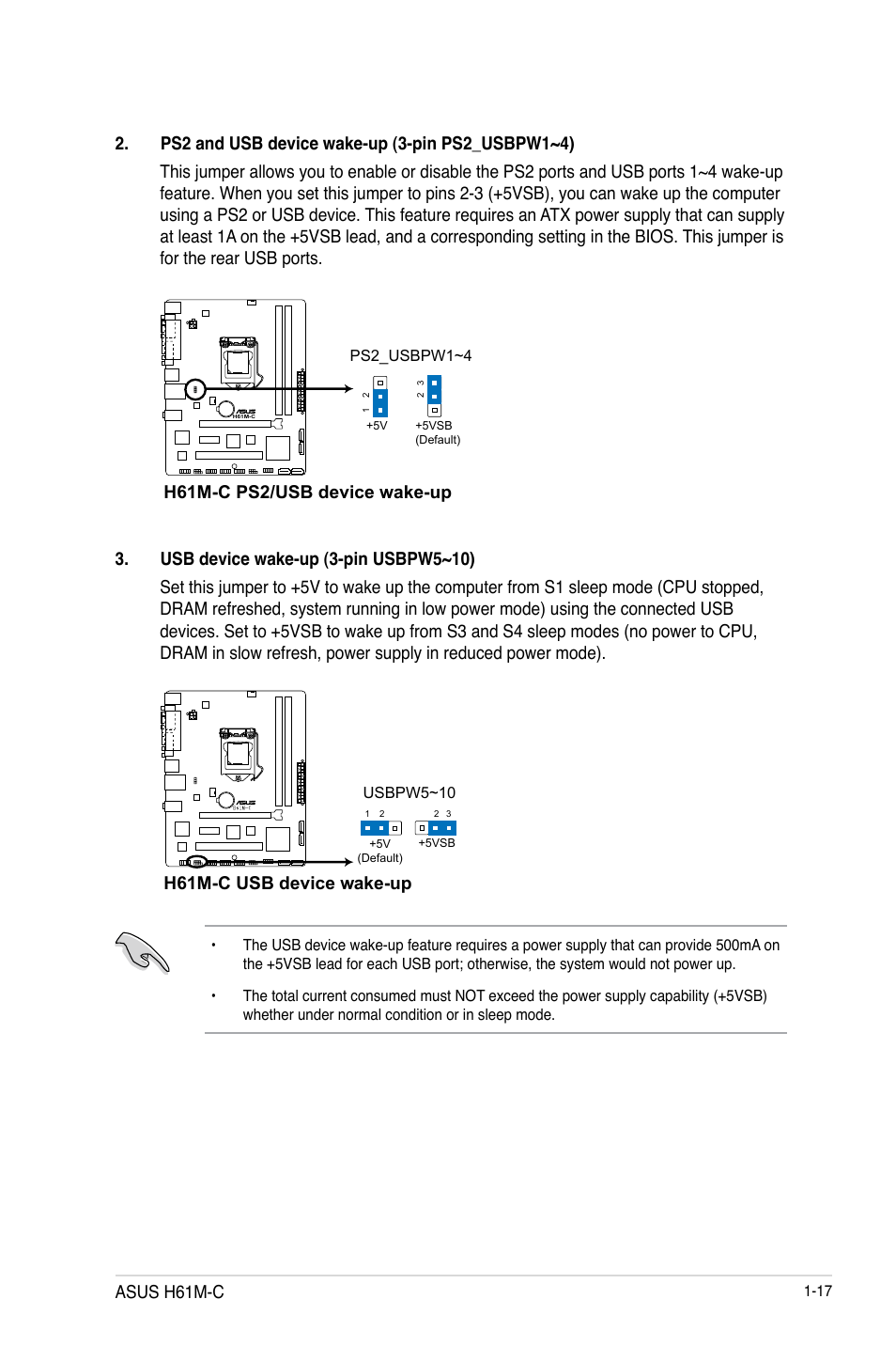 H61m-c ps2/usb device wake-up, H61m-c usb device wake-up, Asus h61m-c |  Asus H61M-C User Manual | Page 29 / 72 | Original mode