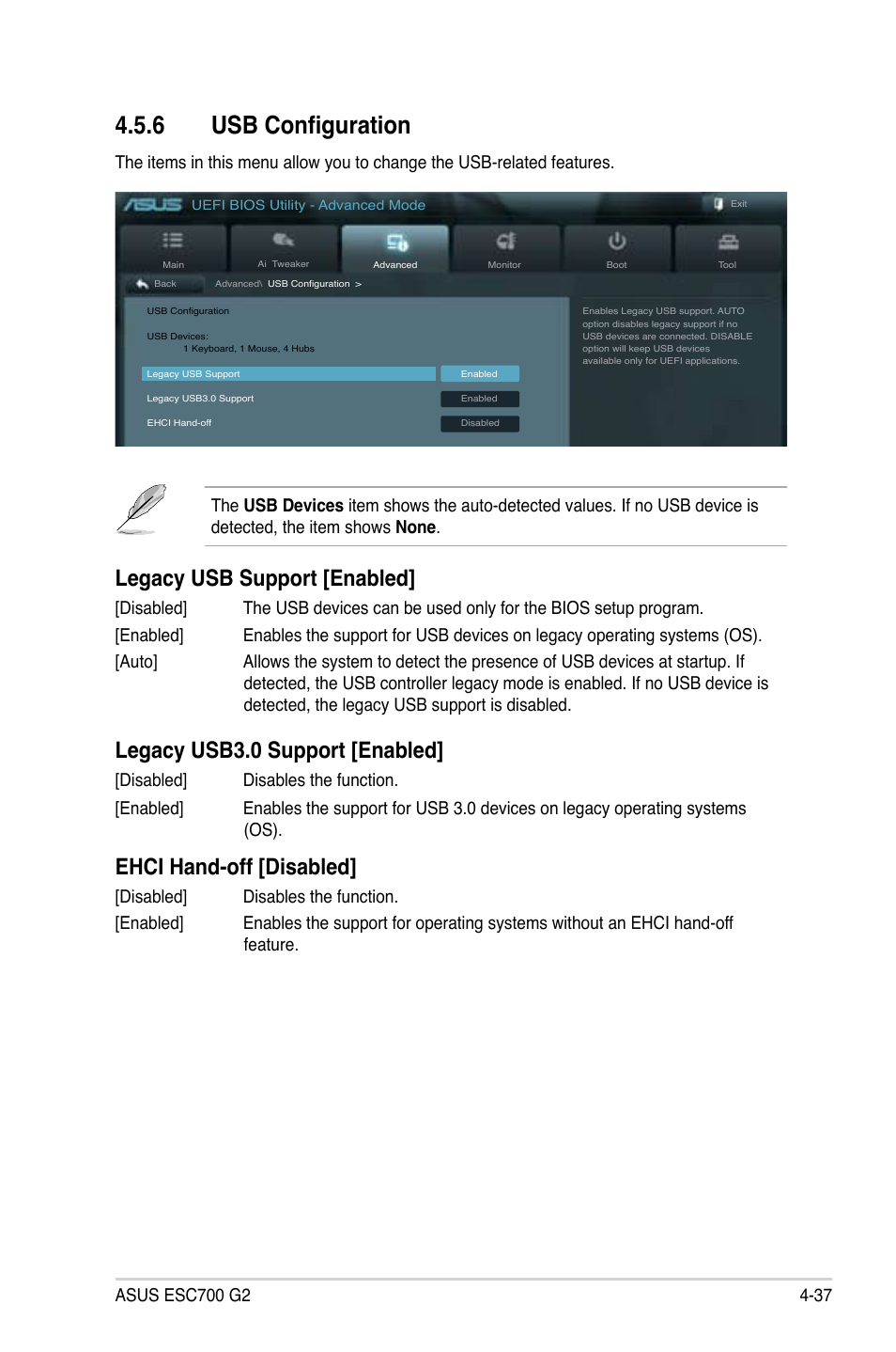 6 usb configuration, Legacy usb support [enabled, Legacy usb3.0 support  [enabled | Asus ESC700 G2 User Manual | Page 111 / 166