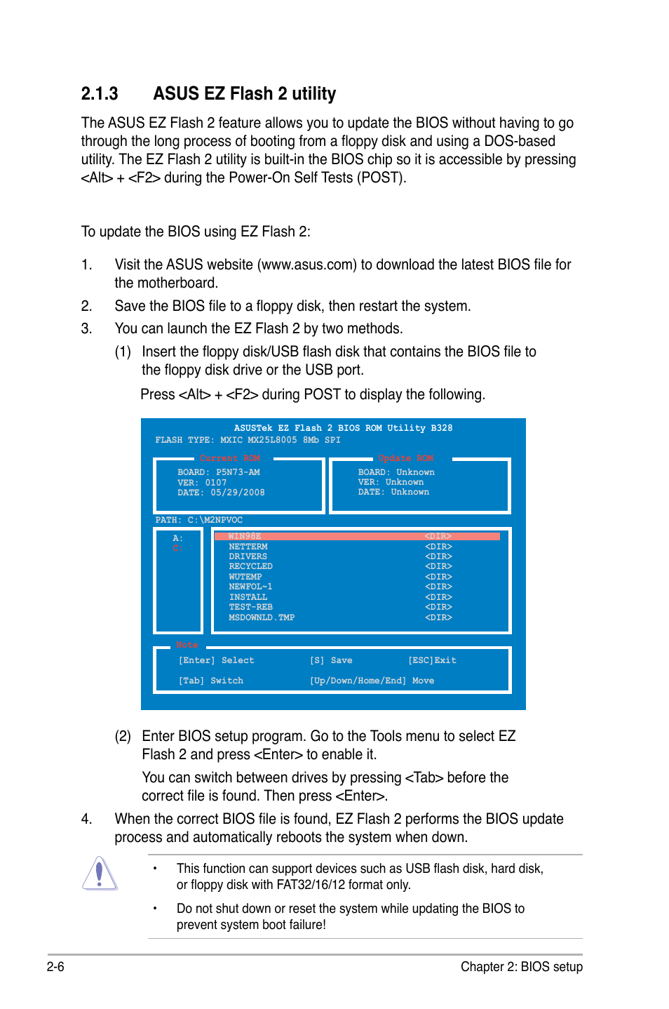 3 asus ez flash 2 utility | Asus P5N73-AM User Manual | Page 52 / 98