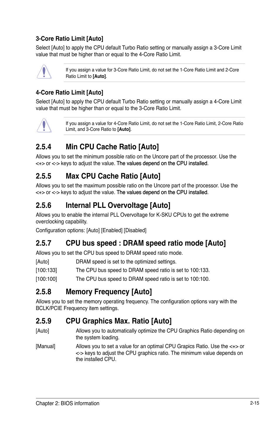 4 min cpu cache ratio [auto, 5 max cpu cache ratio [auto, 6 internal pll  overvoltage [auto | Asus Z87-A User Manual | Page 65 / 100