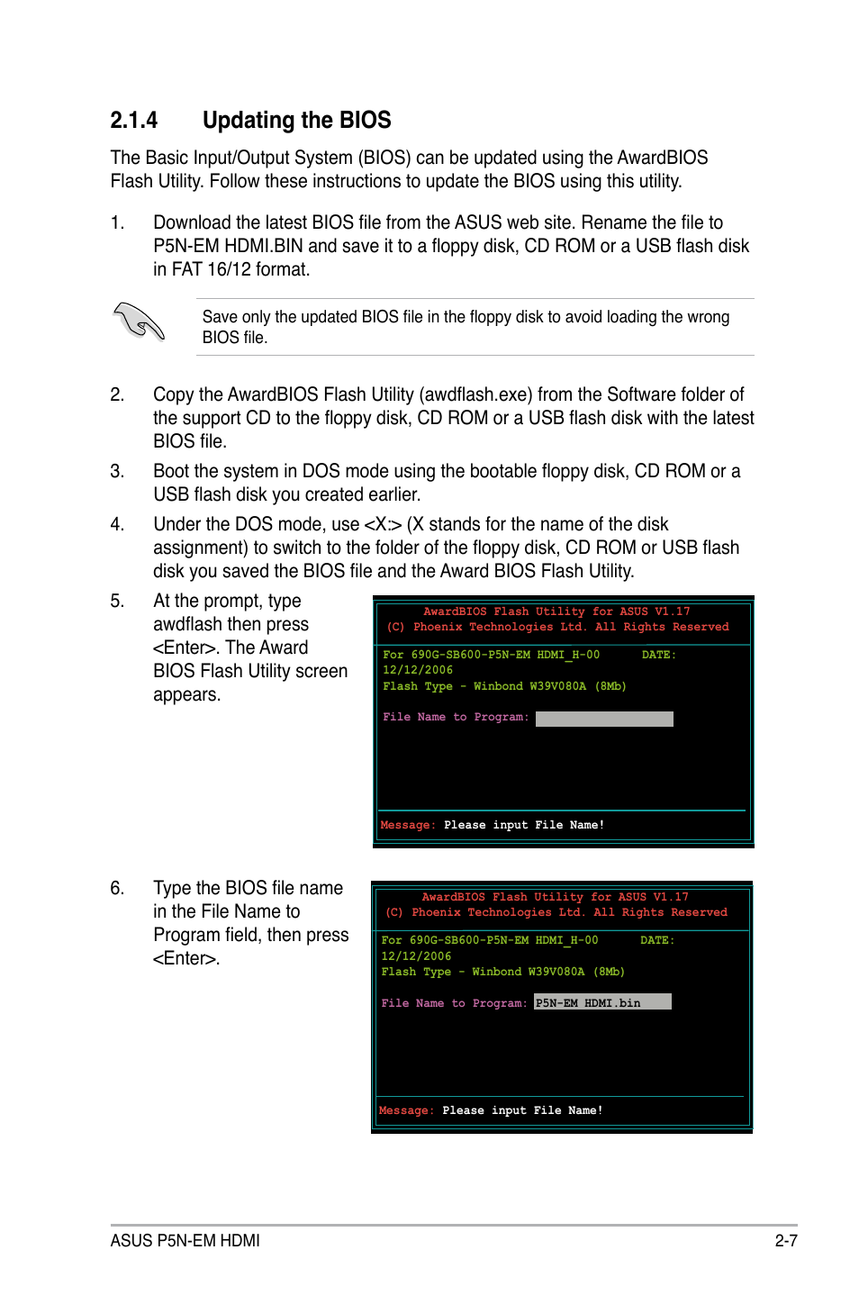 4 updating the bios | Asus P5N-EM HDMI User Manual | Page 55 / 102