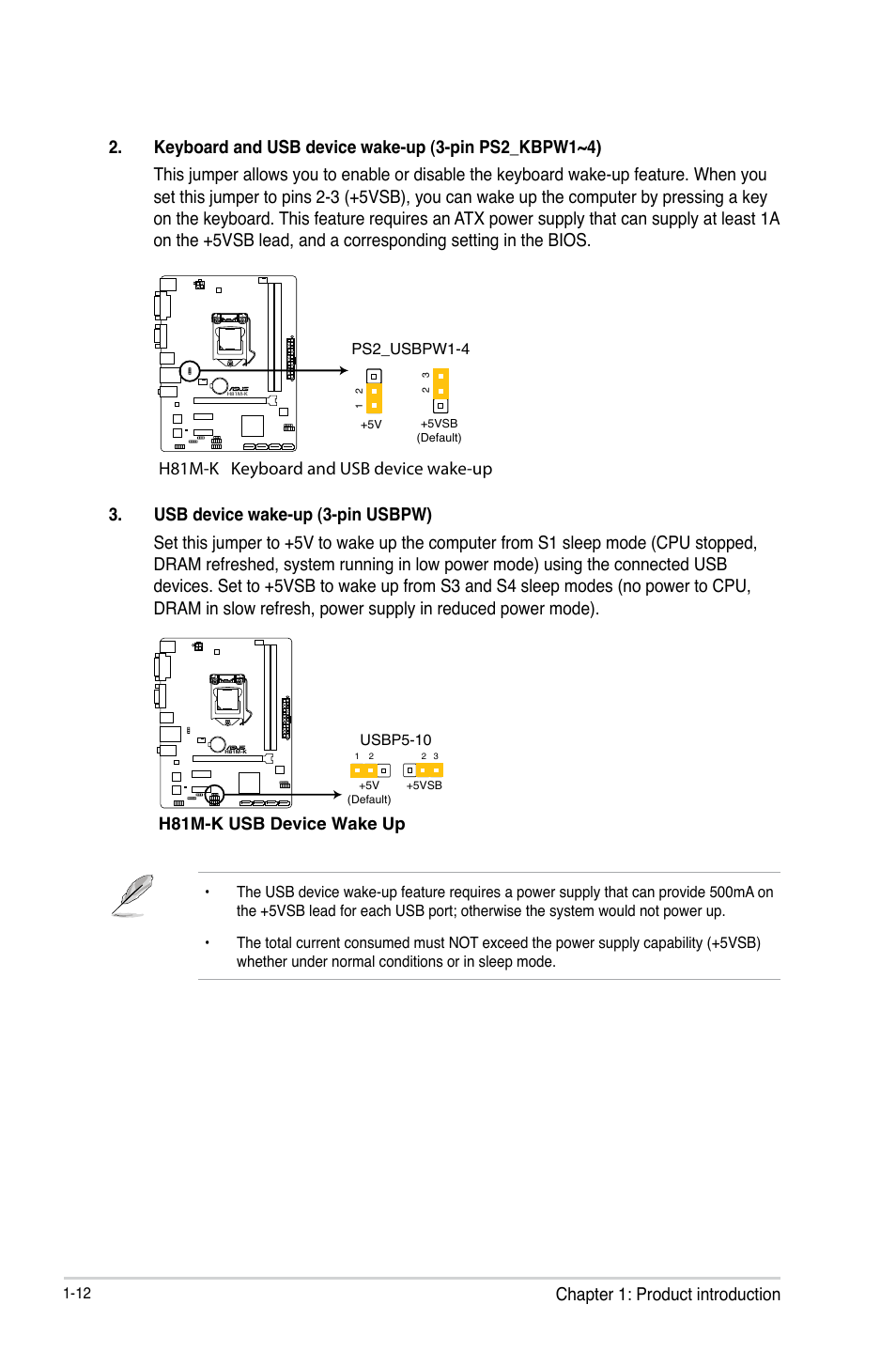 Chapter 1: product introduction, H81m-k keyboard and usb device wake-up | Asus  H81M-K/TW User Manual | Page 20 / 48 | Original mode