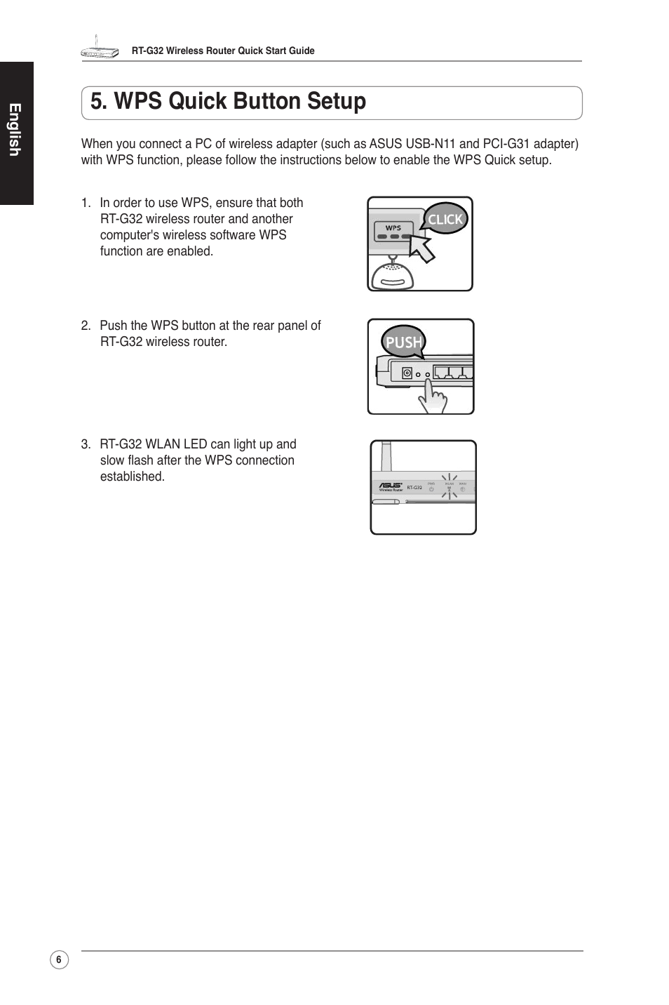 Wps quick button setup | Asus RT-G32 User Manual | Page 14 / 51