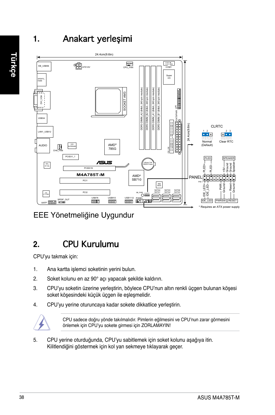 Anakart yerleşimi . cpu kurulumu, Türkçe, Eee yönetmeliğine uygundur | Asus  M4A785T-M User Manual | Page 38 / 41