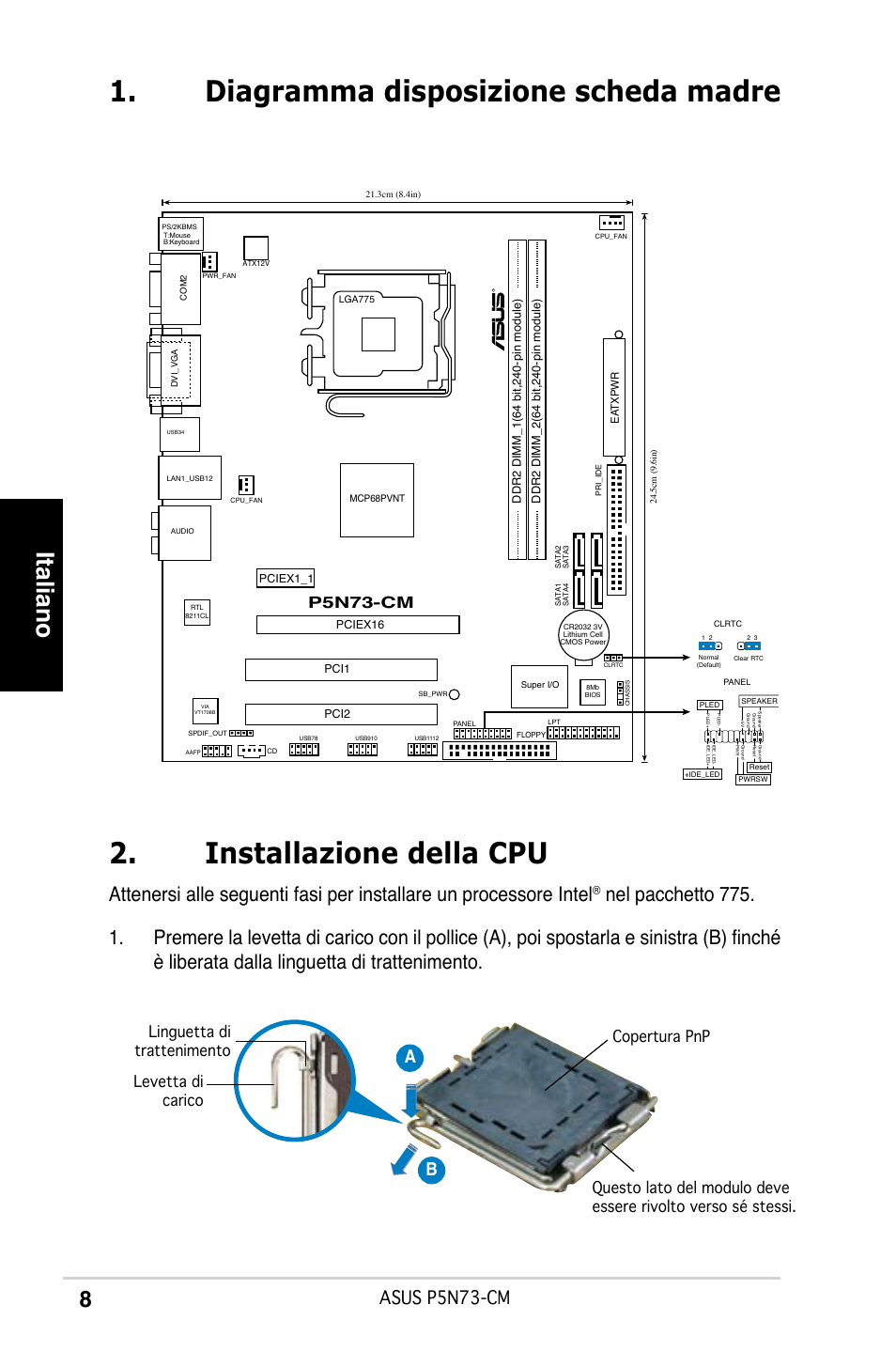 Italiano, Asus p5n73-cm, Ab b | Asus P5N73-CM User Manual | Page 8 / 38 |  Original mode