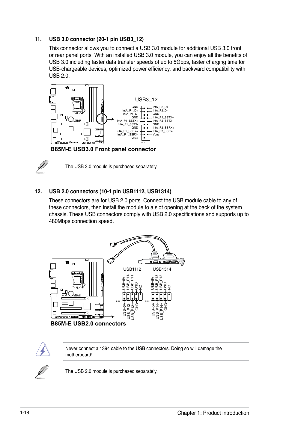 B85m-e usb3.0 front panel connector, B85m-e usb2.0 connectors, Usb3_12 |  Asus B85M-E/BR User Manual | Page 26 / 75 | Original mode