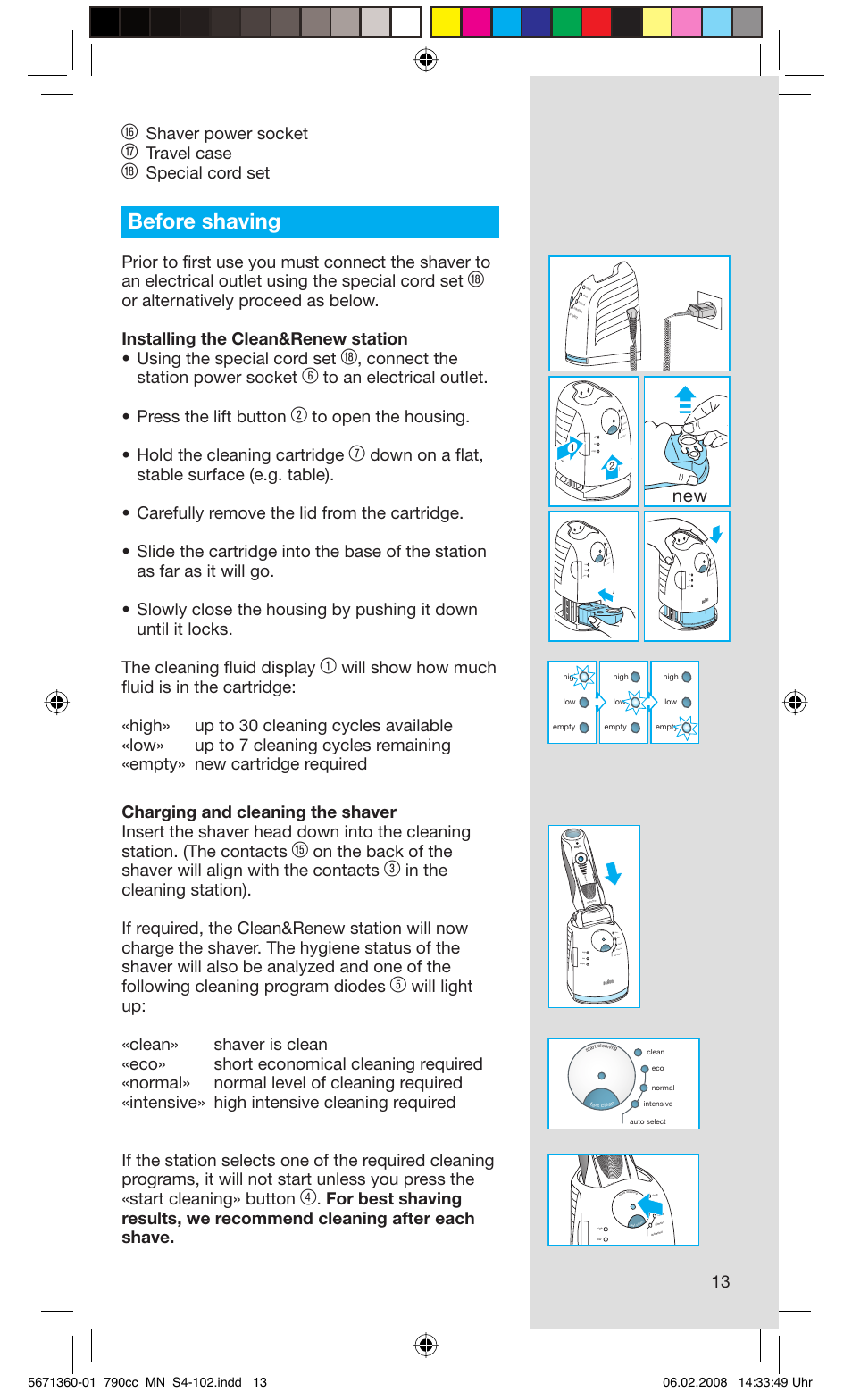 Before shaving, Shaver power socket, Travel case | Braun 790cc-5671 Series 7  User Manual | Page 13 / 101 | Original mode